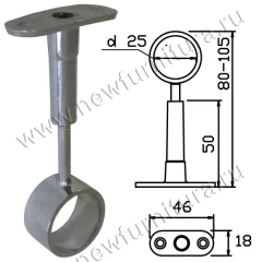 Держатель трубы d25 регулируемый сквозной, хром, гальваника