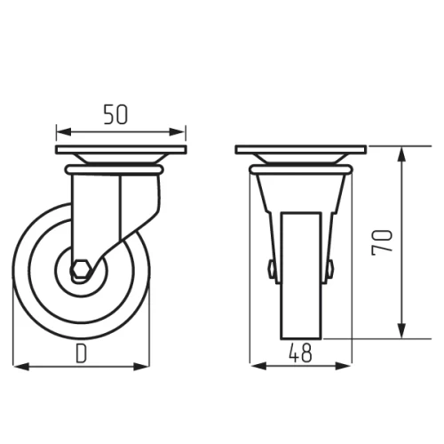 Колесная опора резиновая с площадкой d=50 с тормозом