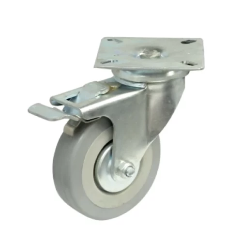 Колесная опора резиновая с площадкой d=50 с тормозом