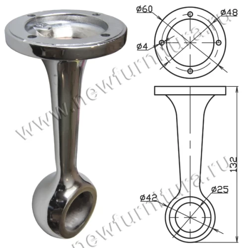Держатель трубы d25 дистационный торцевой, хром, гальваника