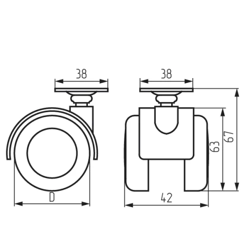 Колесная опора с площадкой d=50, 38х38х1,5 резиновый ход