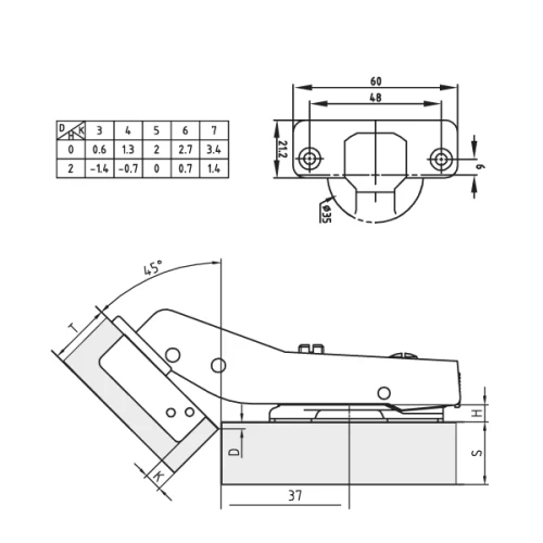 Петля FGV 45° Integra 2-Ways с доводчиком