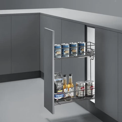 Выдвижная корзина NANO UNIHOPPER левая  в базу 150мм, серая, с доводчиком